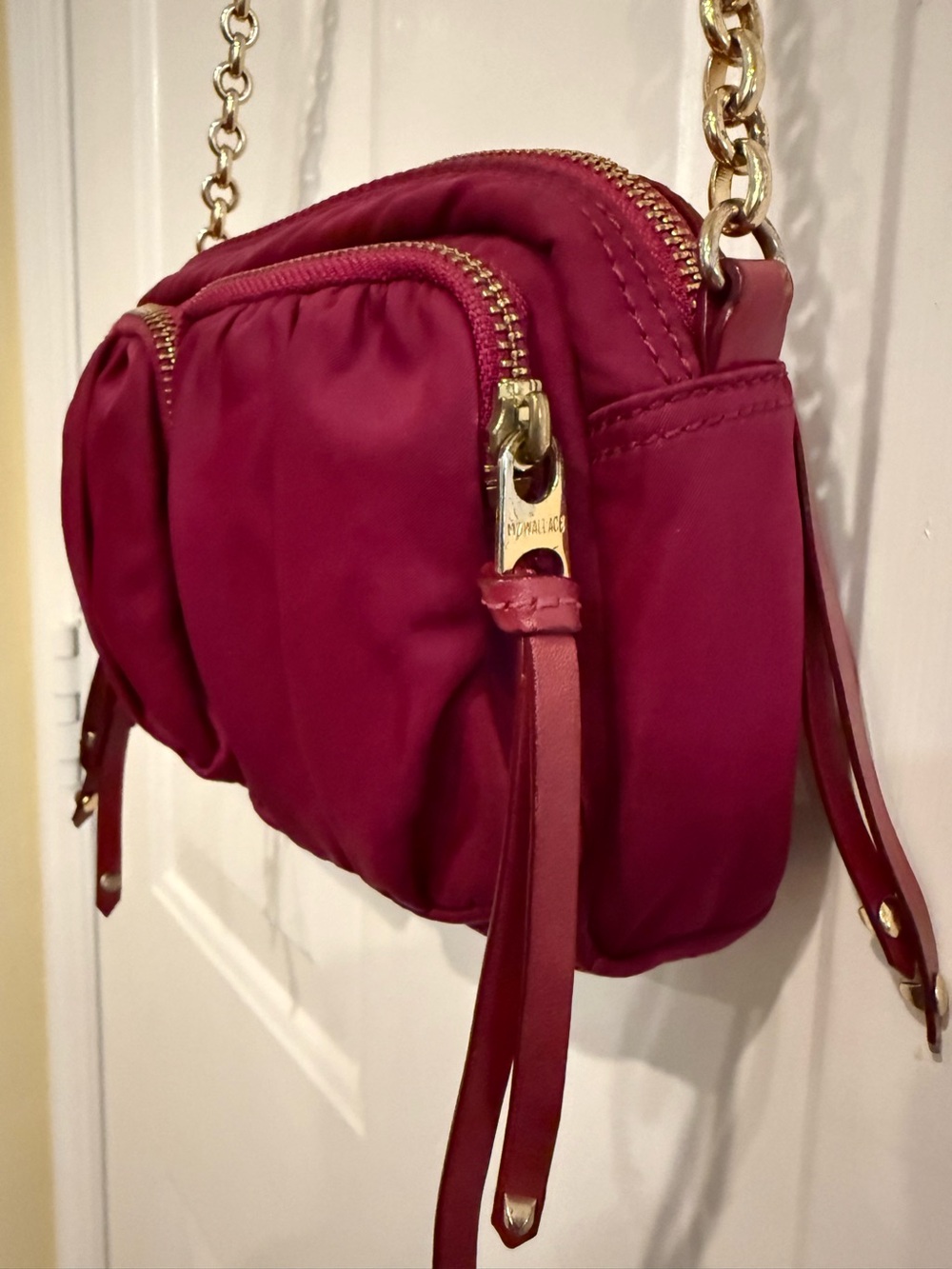 Mz Wallace NY Penny Bedford Crossbody Bag – Berry Wine Nylon w/ Gold Chain - Picture 7 of 13